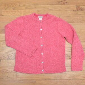 LL Bean Cardigan - Marled Pink Cotton - Shell Buttons - Womens Small - Vintage